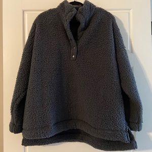 Aerie Oversized Pullover Fleece Jacket Charcoal XL